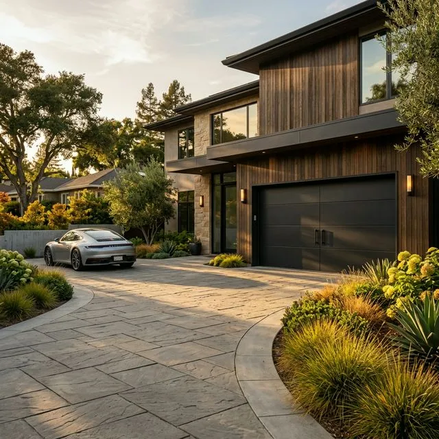 Residential garage exterior used on garage door repair guide